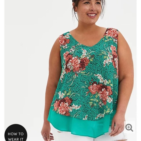 TORRID WOMEN'S GREEN FLORAL DOUBLE LAYER CHIFFON TANK SIZE 5X NWT - Picture 1 of 5
